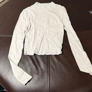 American Eagle Outfitters White Ribbed Long Sleeve Top